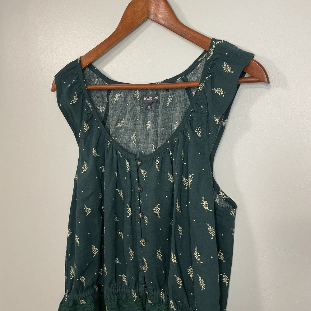 Toad & Co Organic Cotton Green Floral Tank Top Size L Vacation - Picture 3 of 8